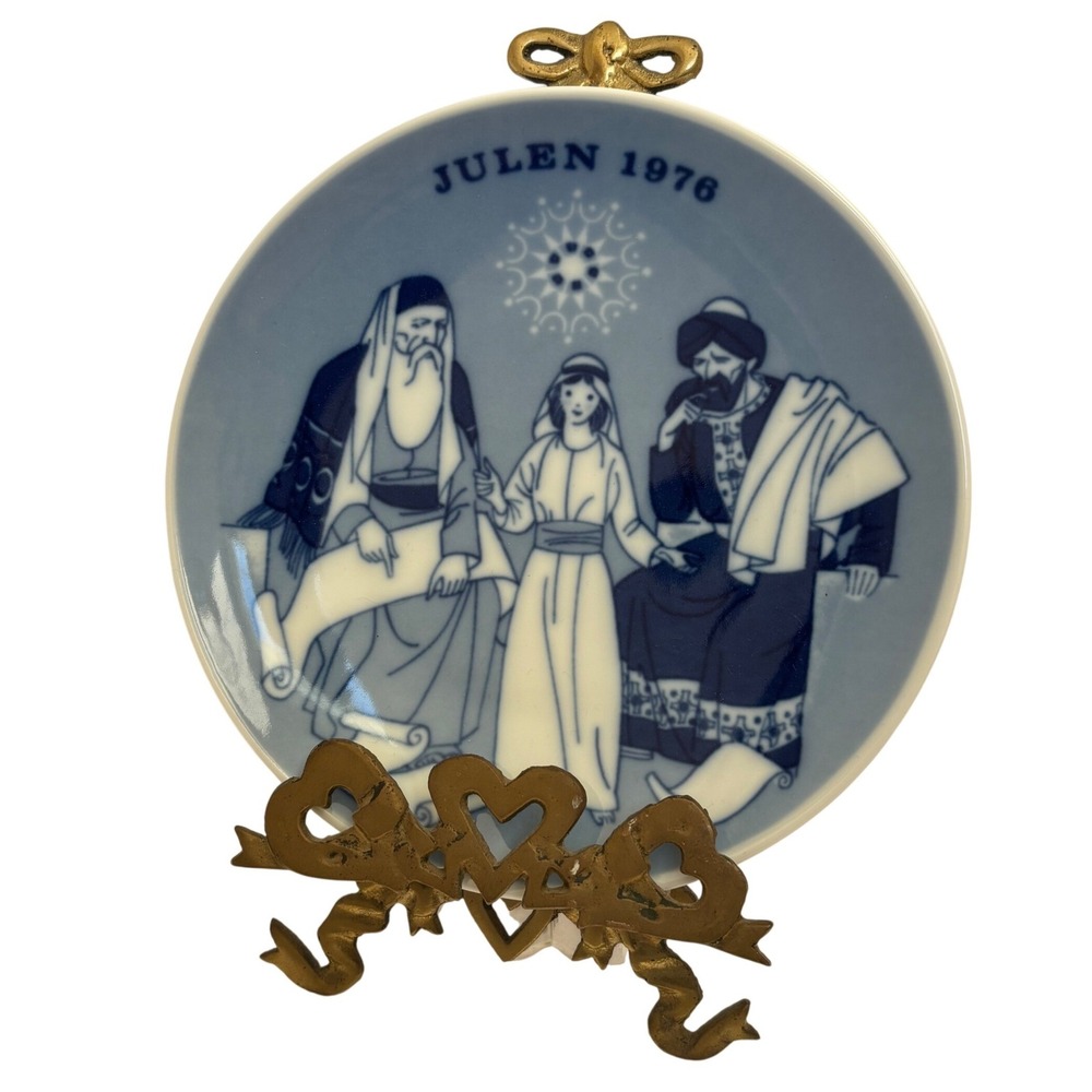 Porsgrund Norway Christmas Plate‎ Jesus Temple 1976 Scandanavian Blue White